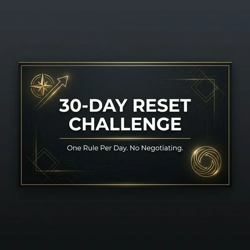 30-Day Anxiety Reset Workbook physical guide mockup on dark wood desk with gold foil typography