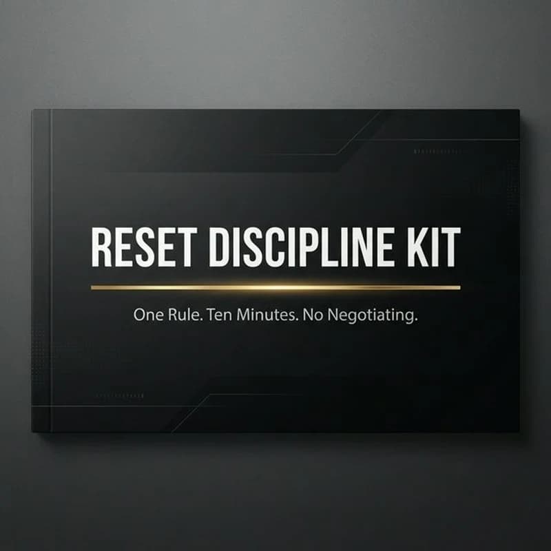 RESET Discipline Kit matte black cover mockup with gold accent line and minimalist typography